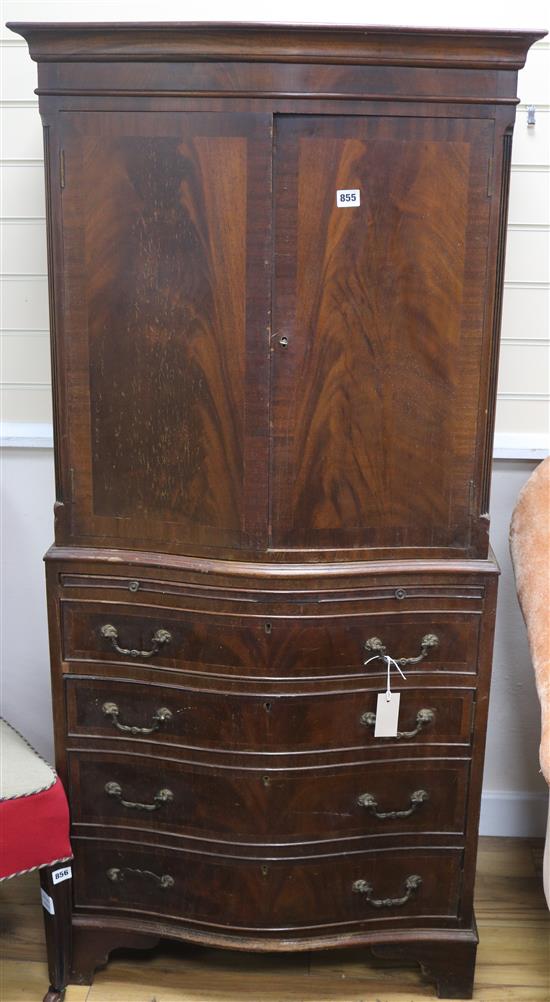 A mahogany bow front chest on stand, H.151cm